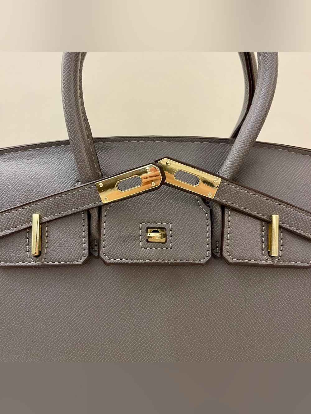 H E R M E S ~ S T Y L E - Elegant Classic Grey Trapeze Satchel – Grained Leather - Picture 6 of 10